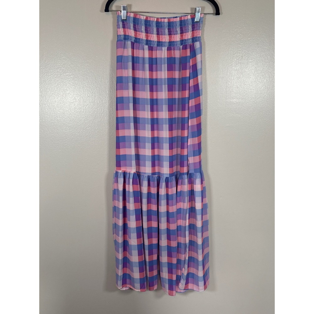 Buddy Love Gingham Plaid Smocked Maxi Skirt Tiered Boho Women's S
